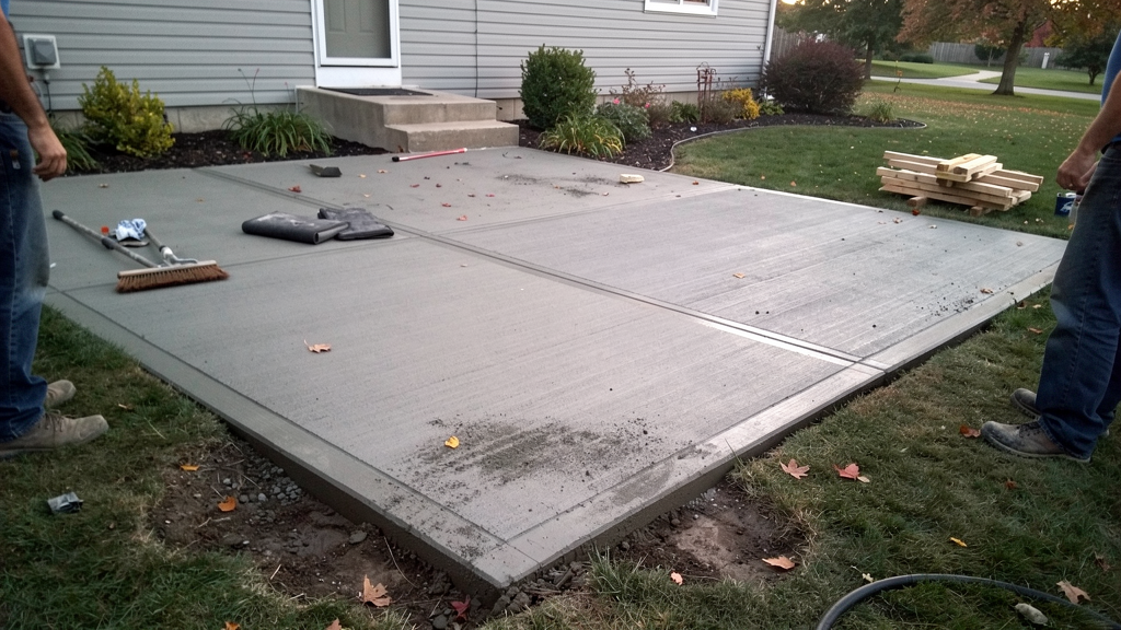 Concrete patio edge beside a planted Milwaukee yard