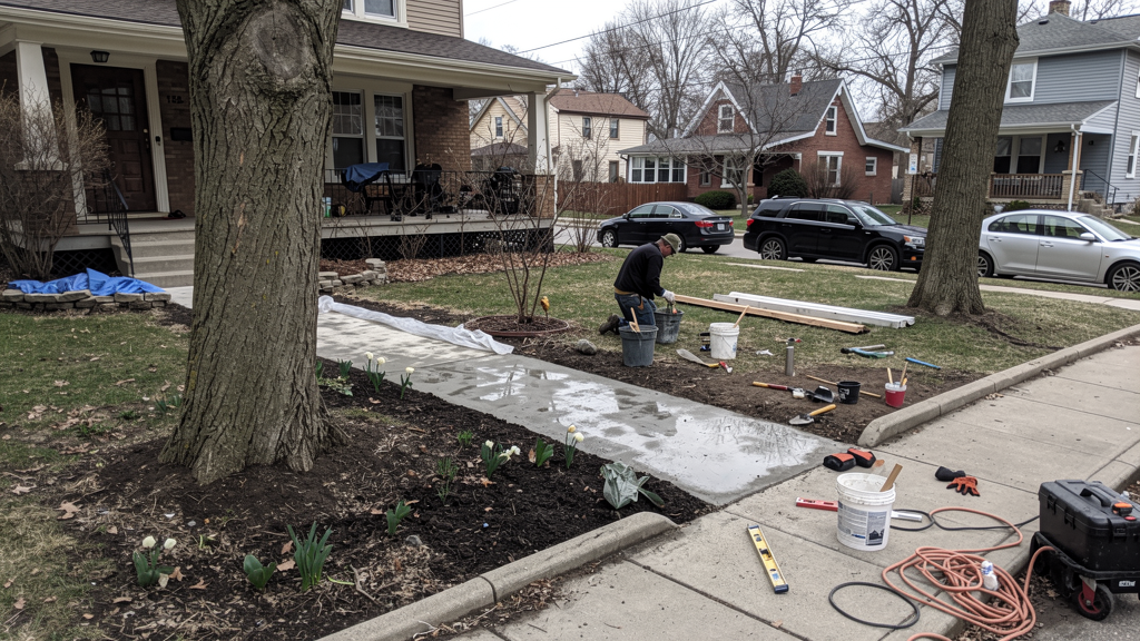Concrete walkway repair beside an established Milwaukee-area property